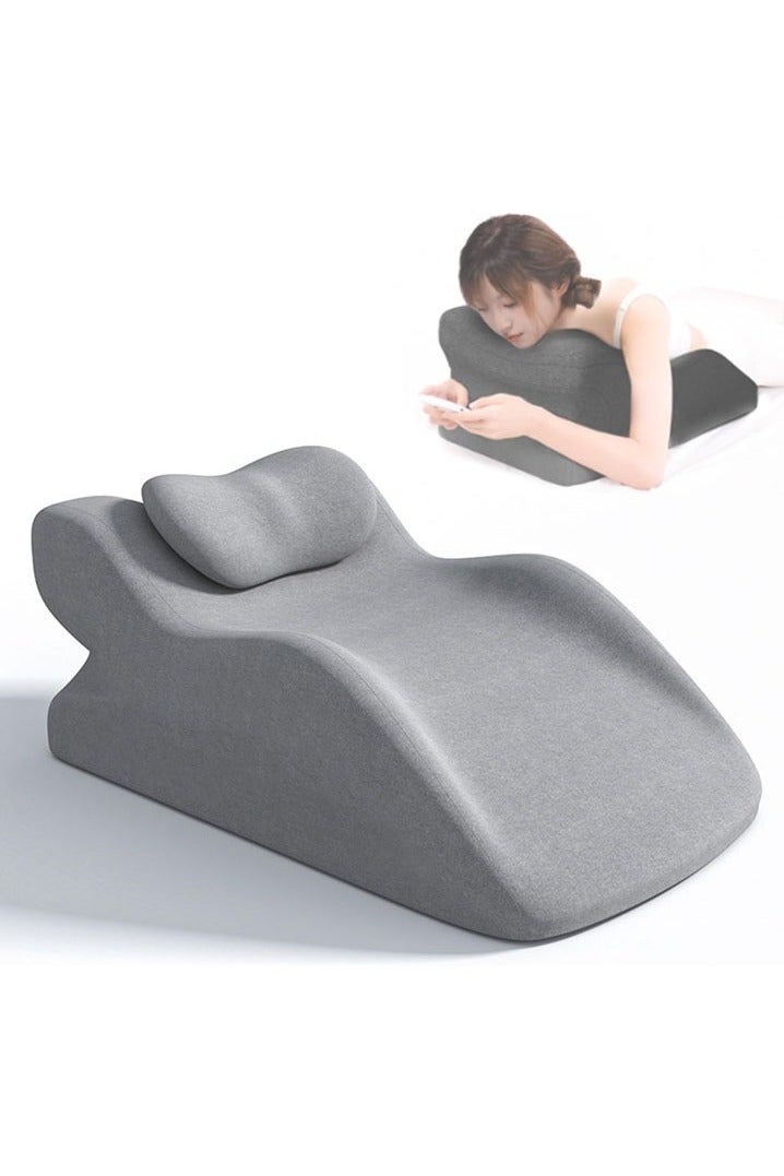 L&E Adult Ergonomic Memory Foam Bed Triangle Wedge Pillow Headboard for Sitting up Back Neck Pain Relief with Face Down Massage Prone Pillow Function for Reading, with Washable Cover - Image 1