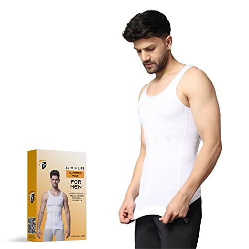 FirstFit Nylon Abs Abdomen Body Shaper Tummy Tucker Slim Fit Vest For Men Shapewear (Color- White) Size- Xl, Casual Style - Image 3