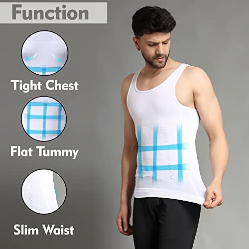 FirstFit Nylon Abs Abdomen Body Shaper Tummy Tucker Slim Fit Vest For Men Shapewear (Color- White) Size- Xl, Casual Style - Image 5