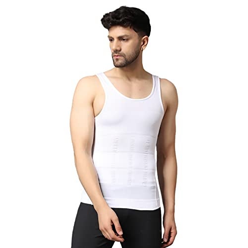 FirstFit Nylon Abs Abdomen Body Shaper Tummy Tucker Slim Fit Vest For Men Shapewear (Color- White) Size- Xl, Casual Style - Image 1
