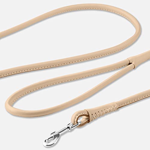 CollarDirect Rolled Leather Dog Leash 6ft, Soft Training Leather Dog Leash for Puppy and Grown Dog Small Medium Large Black Blue Red Orange Green Pink White (Beige, Size S 6ft) - Image 2