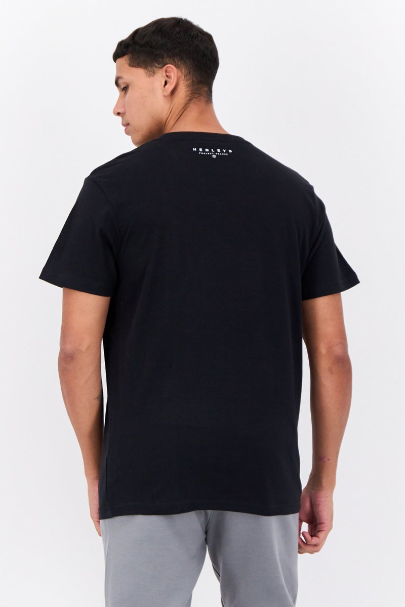 Men Crew Neck Short Sleeves Brand Logo T-Shirt, Black