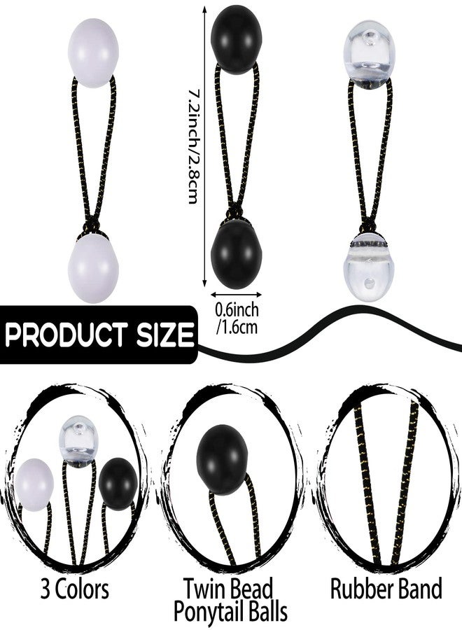 JenPen 36 Pieces Hair Ties Hair Balls Ponytail Holders Colorful Twin Bead Ponytail Balls 80s 90s Elastic Hair Accessories for Baby Kid (Black, White, Clear, 16 mm) - Image 2