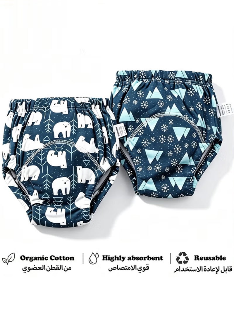 insular Baby Potty Training Underwear for Boys and Girls, 2 Pack Absorbent Training Pants for Toddlers with Printed Reusable Cotton Toilet Training Pants for 11-14kg Kids - Image 2
