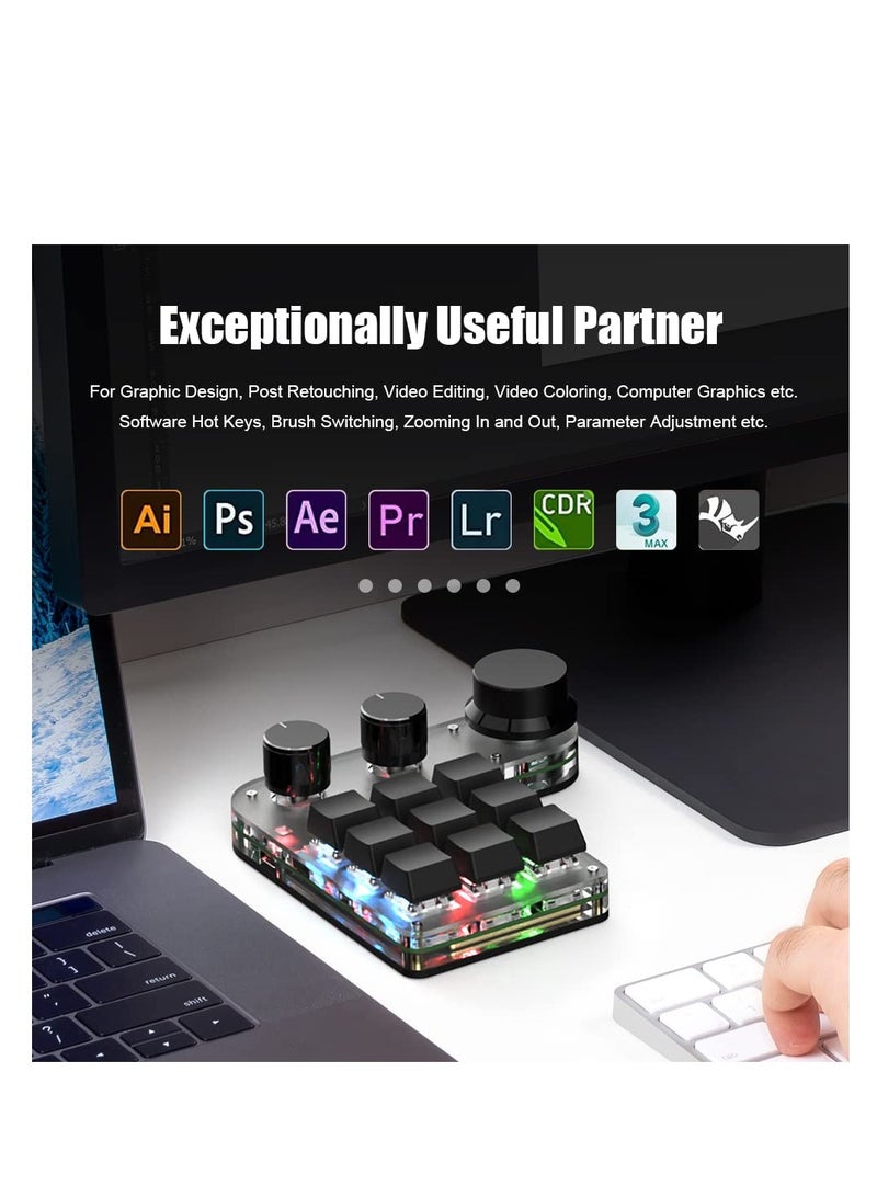 Excefore 9-Keys USB Mini Macro Mechanical Gaming Keyboard, 3 Knobs One Handed USB PC Keypad, Full-RGB, Wired Mode Programmable Keys Support NKRO, Hotkeys, One-Click Start (Black-Wired -2nd Gen.)  - Image 5
