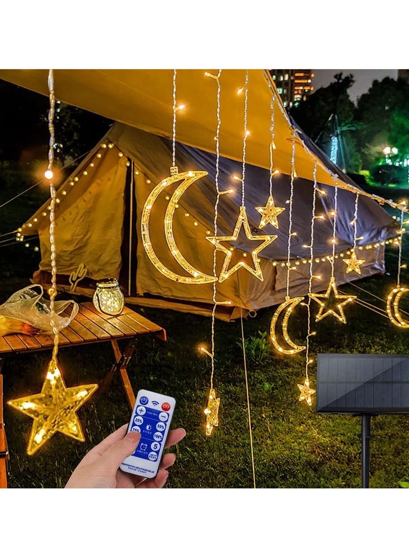 AUTOYSUR 3.5 متر زينة عيد الميلاد أضواء، 138 LED تعمل بالطاقة الشمسية ستارة أضواء القمر، أضواء النافذة مقاومة للماء مع 8 أوضاع وامضة أضواء سلسلة النجوم لغرفة النوم الداخلية والخارجية وحفلات الزفاف وحفلات الكريسماس والحديقة - Image 1