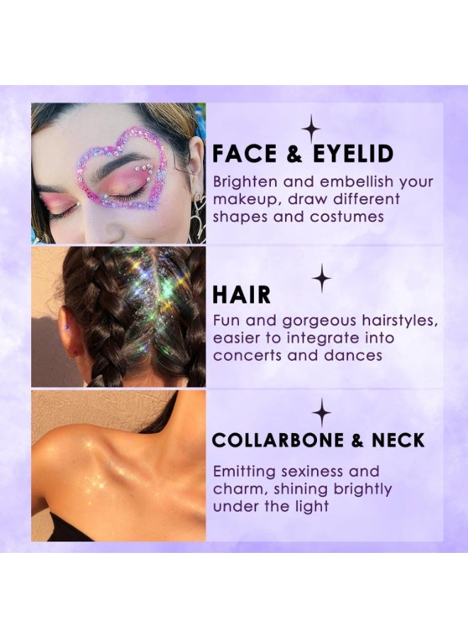 ChicAbode 3 Colors Body Glitter Gel, Long-Lasting Body Glitter, Cosmetic Grade Holographic Face Glitter Makeup, Face Glitter and Hair Glitter for Women and Girls, Vegan & Cruelty Free (Pink+Green+blue) - Image 5