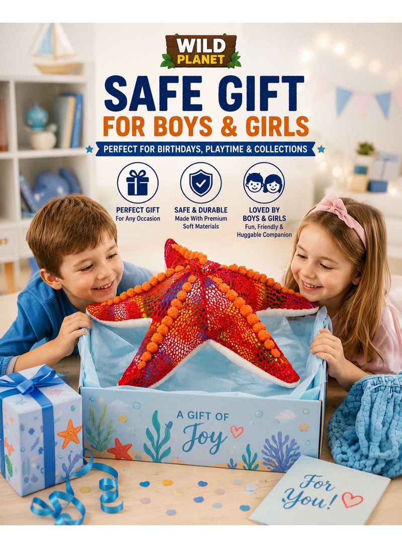 Wild Planet Starfish Plush Toy 25cm Soft Ocean Star Stuffed Animal Plush Cushion Cute Marine Life Doll Decorative Sea Creature Pillow Educational Gift for Kids Boys Girls Bedroom Ocean Theme Collectible - Image 4