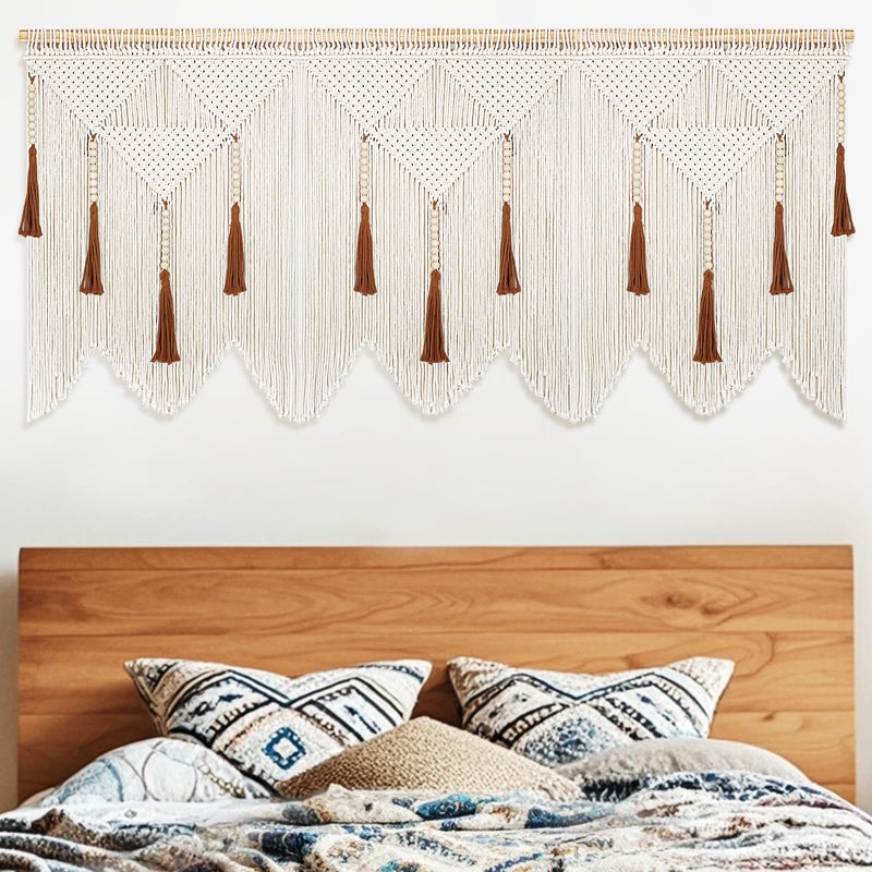 ANROYE Large Macrame Wall Hanging, Boho Woven Tapastry with Wood Bead Tassel, above Bed Minimalist Decor for Bedroom, Bohemian Art Decoration for Living Room Apartment Home - Image 1