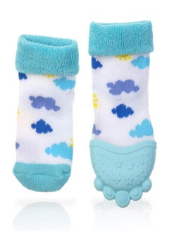 Nuby Nuby Soothing Teether Sock, Sky Blue Clouds, 5"  - Image 1
