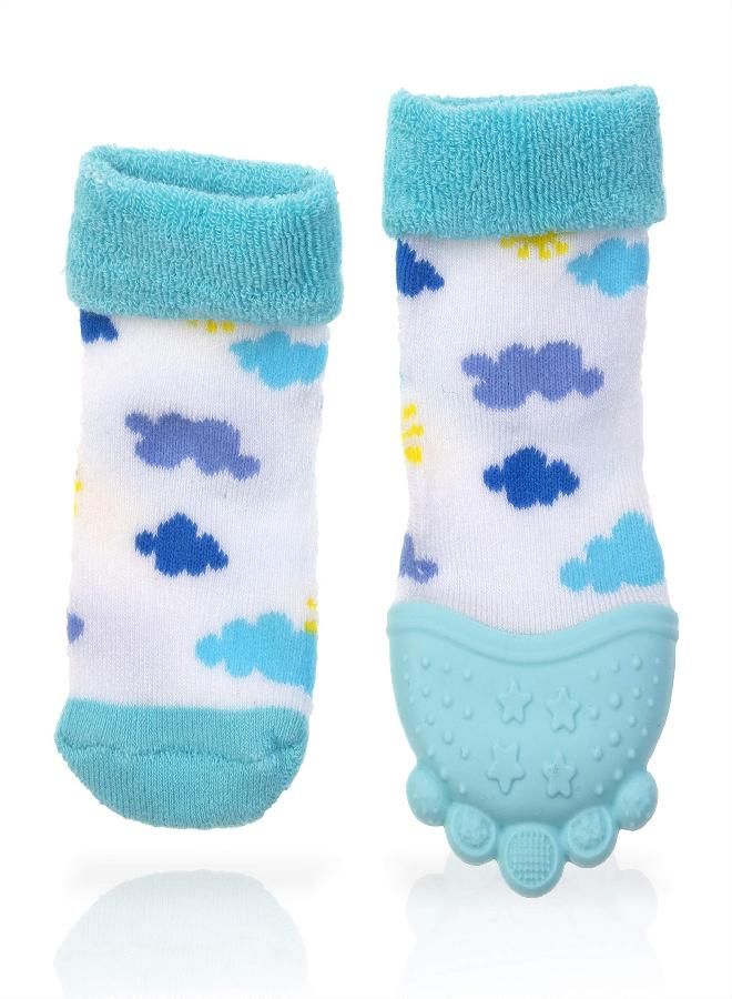 Nuby Nuby Soothing Teether Sock, Sky Blue Clouds, 5" - Image 1