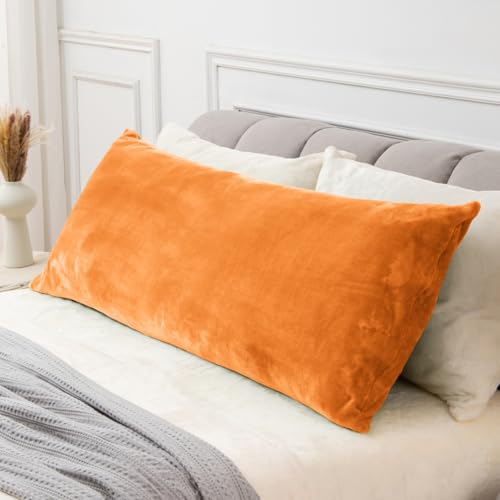 BEDELITE Body Pillow Cover with Zipper Closure Super Soft and Cozy Fleece Pillowcase 20 x 54 Inches Luxury Fluffy Plush Long Body Pillow Pillowcase for All SeasonsBurnt Orange - Image 1