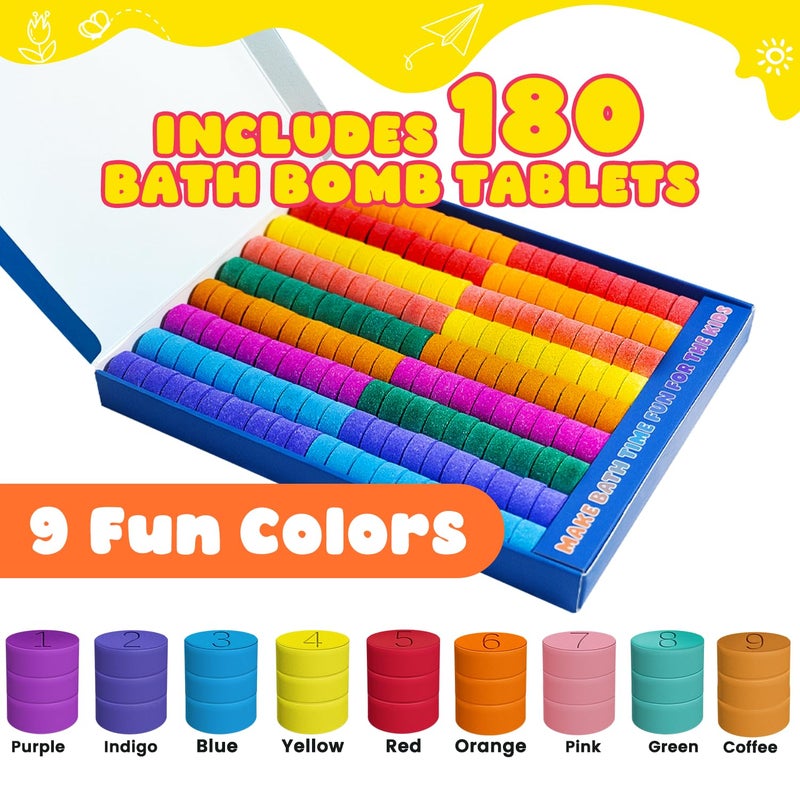 NEWFEIFAN Bath Bombs For Kids Christmas Gifts For Teens 180 Mini Color Tablets In 9 Bright Colors For Creative Bathtub Art Bath Toys Fun Colorful Bath Scientific Experiment For Boys Girls Stocking Stuffers - Image 3