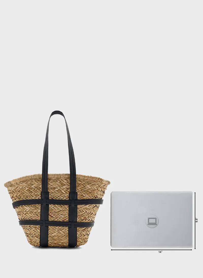 ELLA Raffia Color Block Beach Tote Bag