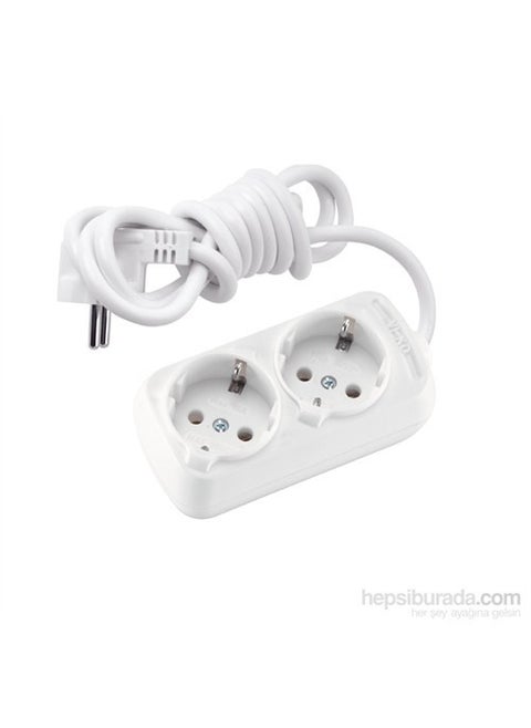 Multi-Let Double Socket Grounded Cable Child Proof 5 Meters-White