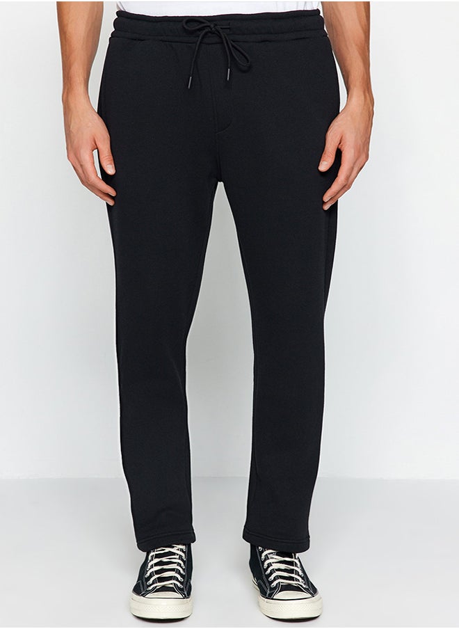 trendyol Black Regular Cut Cotton Sweatpants TMNAW24EA00011  - Image 4