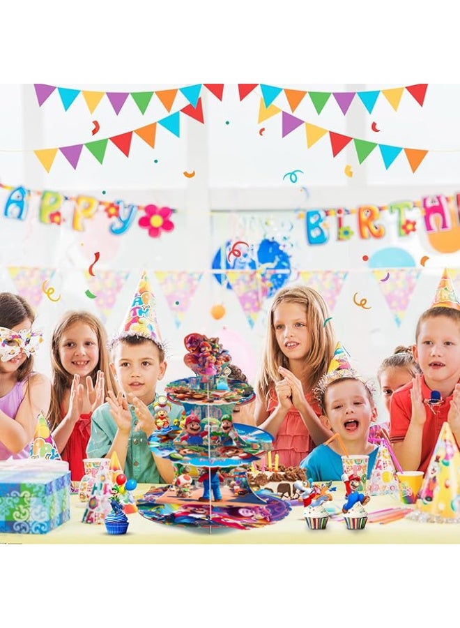 ماريو حامل كعكة سوبر ماريو ثلاثي الطبقات لتزيين أعياد الميلاد حامل كعكة بنمط كرتون ماريو مناسب لجميع لوازم حفلات أعياد ميلاد الأطفال - Image 2