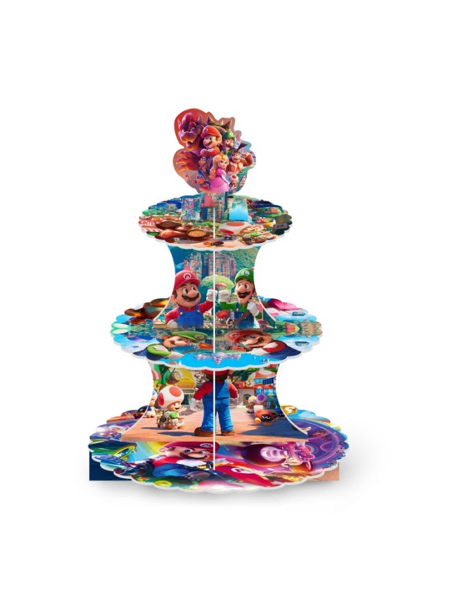 ماريو حامل كعكة سوبر ماريو ثلاثي الطبقات لتزيين أعياد الميلاد حامل كعكة بنمط كرتون ماريو مناسب لجميع لوازم حفلات أعياد ميلاد الأطفال - Image 1