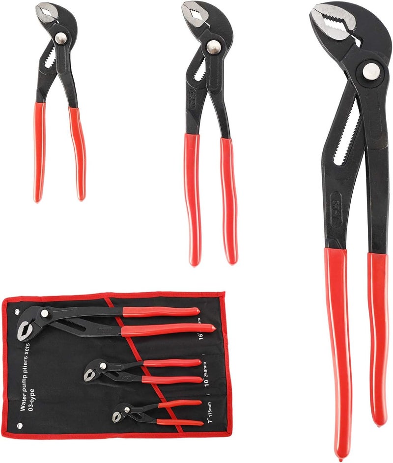 HighFree 3PCS Water Pump Pliers Set 7Inch, 10Inch, 16Inch, Tongue and Groove Pliers Set Quick Adjustment by Pressing and Sliding Grips Any Shaped Object - Image 1