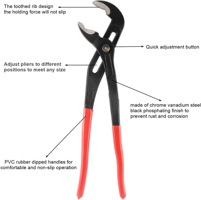 HighFree 3PCS Water Pump Pliers Set 7Inch, 10Inch, 16Inch, Tongue and Groove Pliers Set Quick Adjustment by Pressing and Sliding Grips Any Shaped Object - Image 5