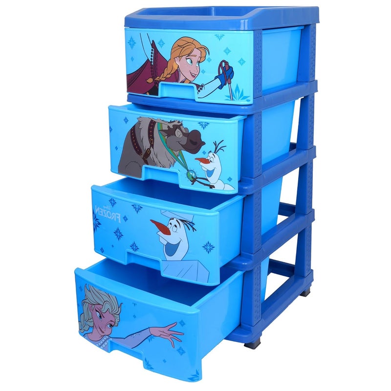 Kuber Industries Disney Frozen Storage Drawer Rack Plastic Modular Drawer Rack for Office Storage Rack with Wheels Storage Rack for Toys 4Tier Blue - Image 1