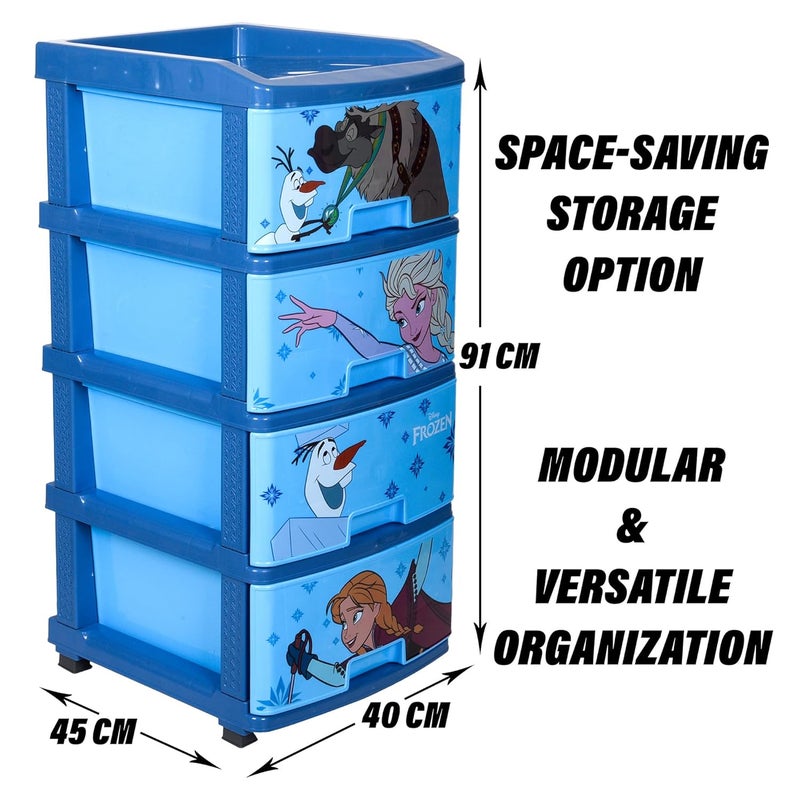 Kuber Industries Disney Frozen Storage Drawer Rack Plastic Modular Drawer Rack for Office Storage Rack with Wheels Storage Rack for Toys 4Tier Blue - Image 2
