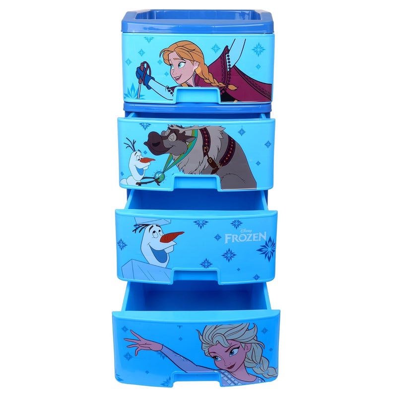 Kuber Industries Disney Frozen Storage Drawer Rack Plastic Modular Drawer Rack for Office Storage Rack with Wheels Storage Rack for Toys 4Tier Blue - Image 3