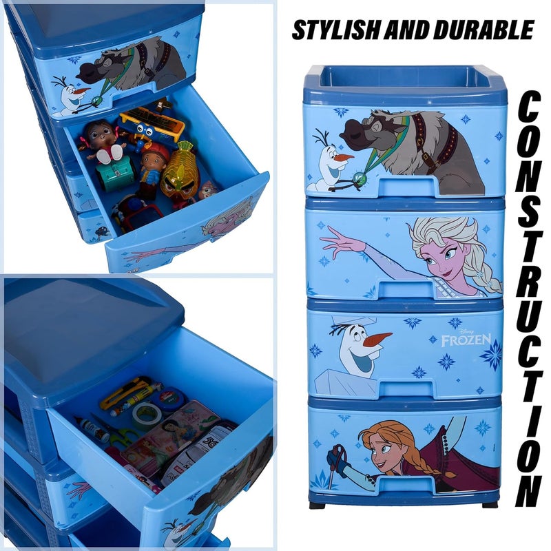 Kuber Industries Disney Frozen Storage Drawer Rack Plastic Modular Drawer Rack for Office Storage Rack with Wheels Storage Rack for Toys 4Tier Blue - Image 4