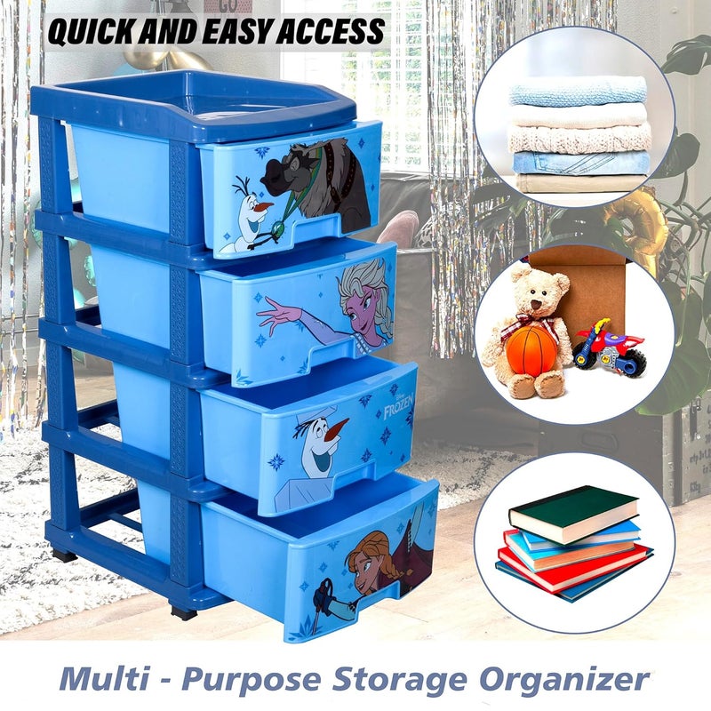 Kuber Industries Disney Frozen Storage Drawer Rack Plastic Modular Drawer Rack for Office Storage Rack with Wheels Storage Rack for Toys 4Tier Blue - Image 5