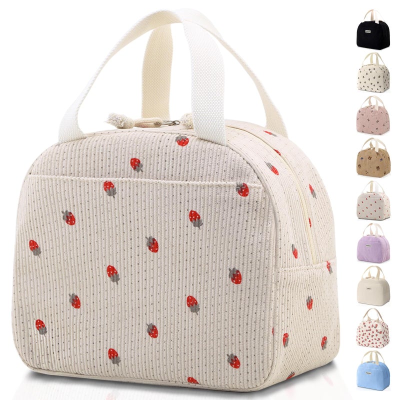 Baglemon Lunch Bag for Women Men Cute Corduroy Lunch Tote Bags Reusable Insulated Lunch Box Large Capacity Reusable Insulated Cooler for Work/Picnic/Travel - Image 1