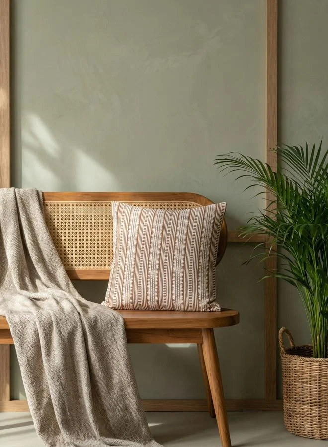 Sanskrutihomes Brown Square Striped Cotton Cushion Cover, Large