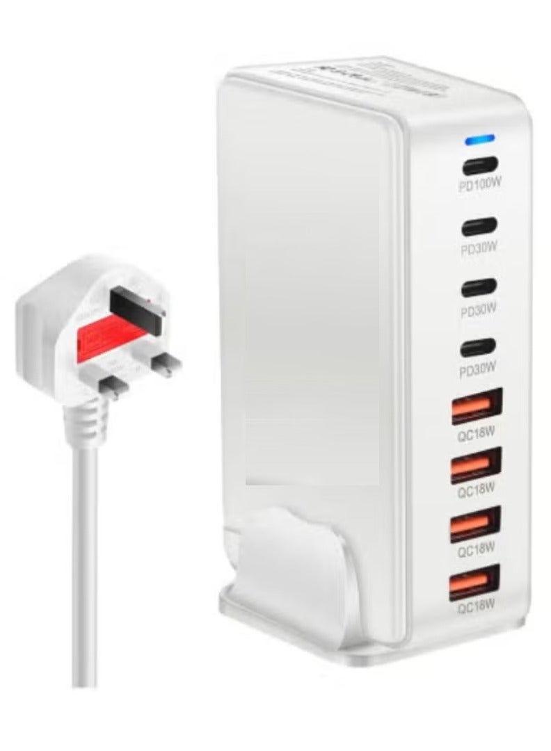 JAJEEK Multi USB Charger 268W USB C Fast Charging Station with 8 Ports | Wall Charger Power Strip with USB-A & USB-C Outputs | GaN Technology | UK Plug | High-Speed Smart Charging for Laptop, Phone, Tablet & More | Compact & Portable | White - Image 1