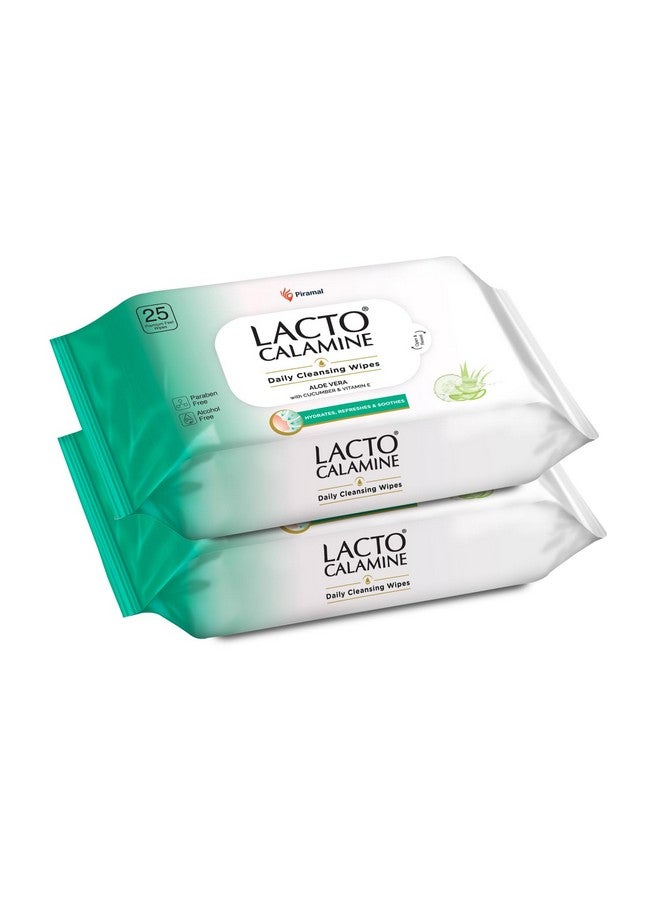 Lacto Calamine Daily Cleansing Facial Wipes 25N Each - Pack Of 2 | Wet Wipes For Face With Aloe Vera, Cucumber & Vitamin E | Makeup Remover Wipes| Hydrating,Refreshing, Soothing|Paraben & Alcohol Free - Image 1