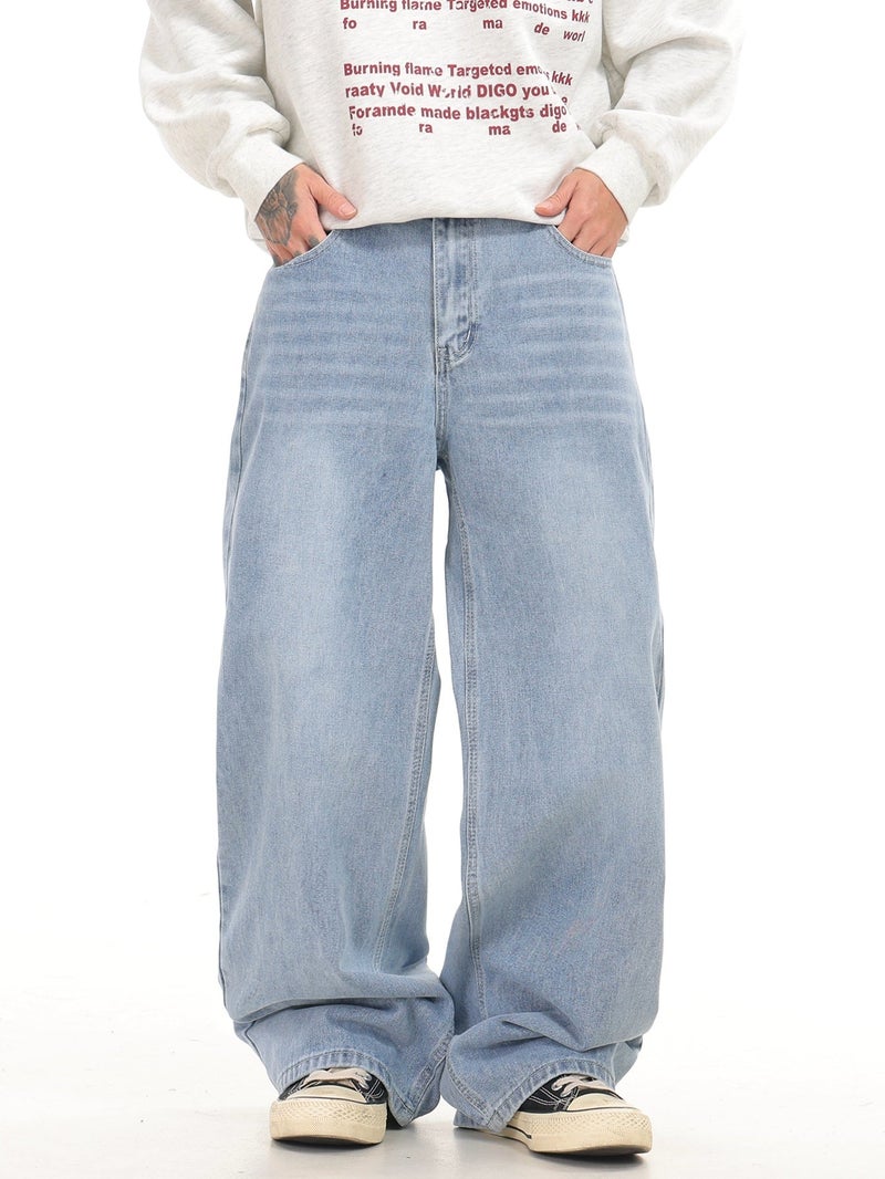 American Retro Distressed Washed Loose Jeans, Street Trendy Urban Style Comfortable All-Match Blue Trousers Men'S () - Image 4
