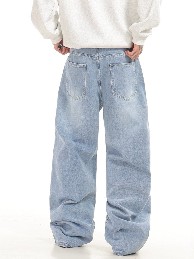 American Retro Distressed Washed Loose Jeans, Street Trendy Urban Style Comfortable All-Match Blue Trousers Men'S () - Image 5