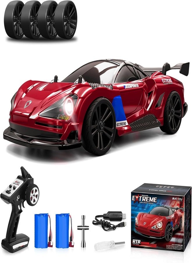 Samtop Rc DriftCar Classic, 1/16 4Wd Racing Car, 35Km/H High Speed Drifting Vehicles Car with Led Lights, 4 Speed Tires, 4 Drift Tires, 2 Batteries, Gift for Kids RED - Image 1