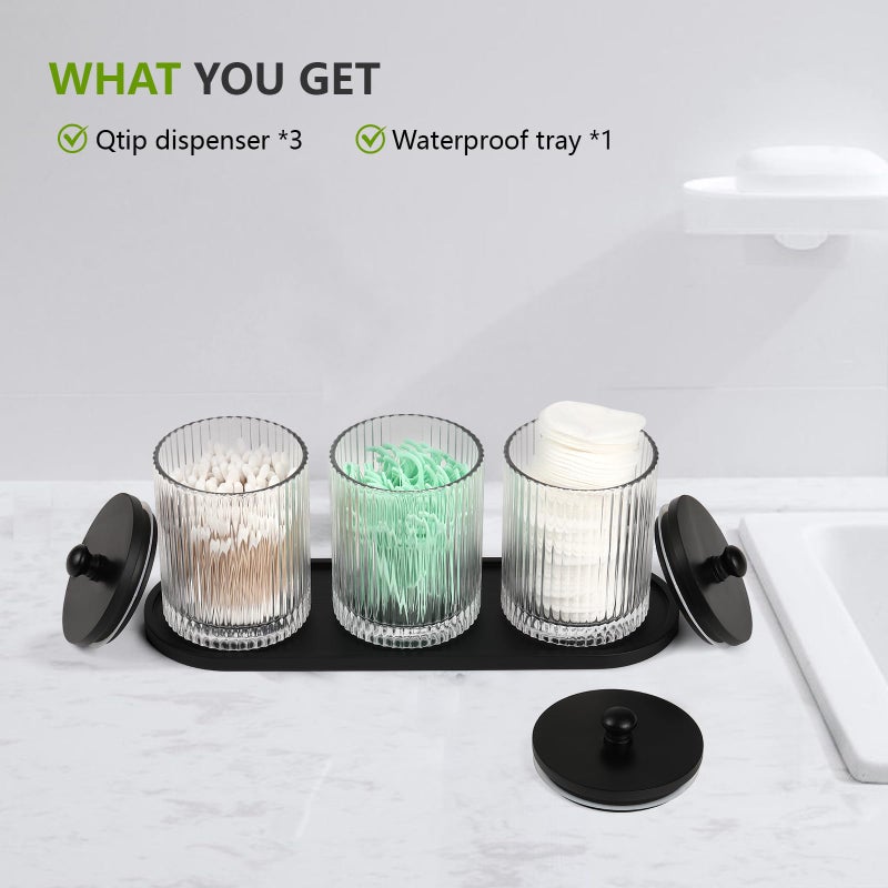 eggs sound 3 Pack Qtip Holder - Bathroom Organizers and Storage, Cotton Round Holder Floss Pick Cotton Ball Swab Holder with Tray, Glass Apothecary Jars with Lids Container Set -sw clear b - Image 2