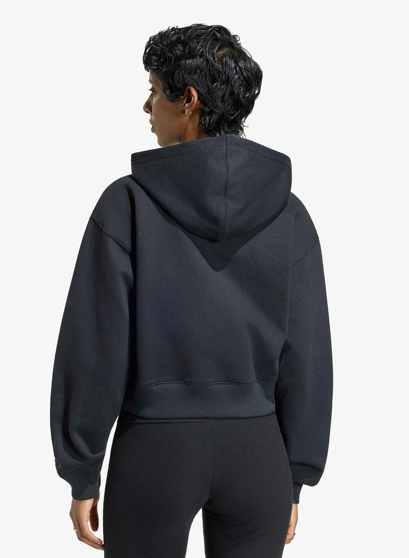 Adidas Originals BLACK Essential Fleece Cropped Hoodie for Women | Best Price UAE