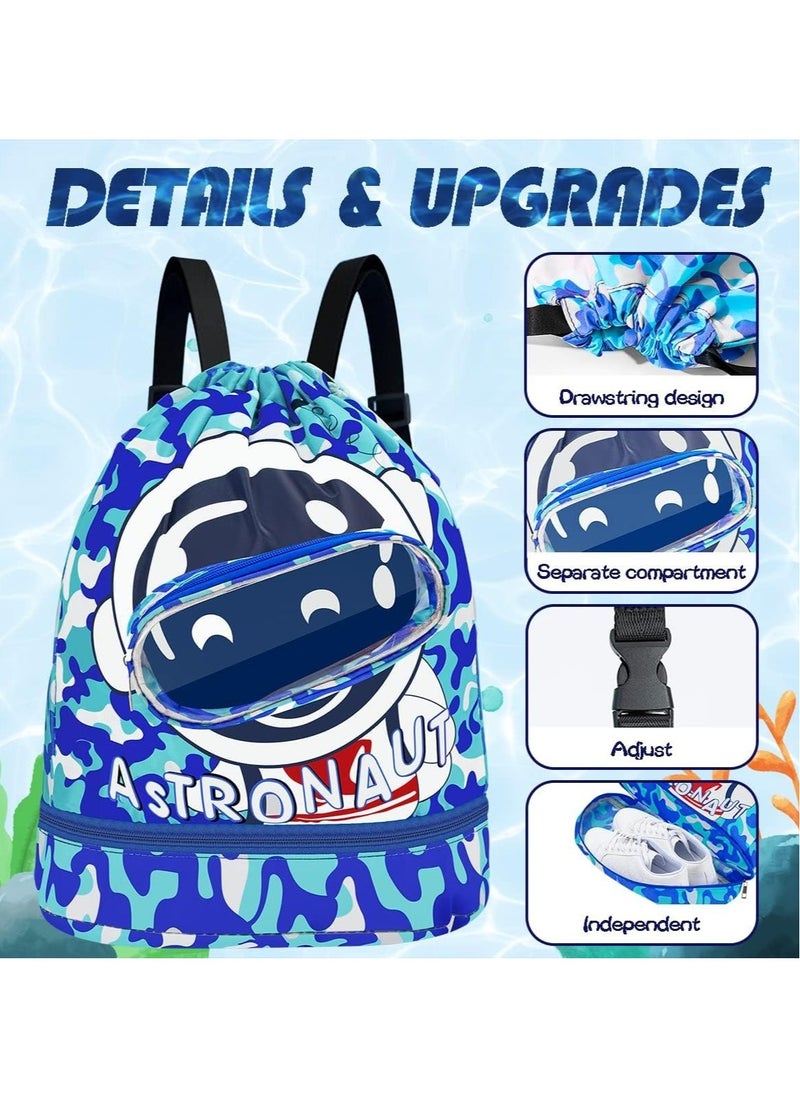 VUCATIN Children's Swimming Backpack Drawstring Children's Swimming Bag Beach Bag Sports Fitness Bag Dry and Wet Separation Suitable for Children Men Women (Astronaut)  - Image 2