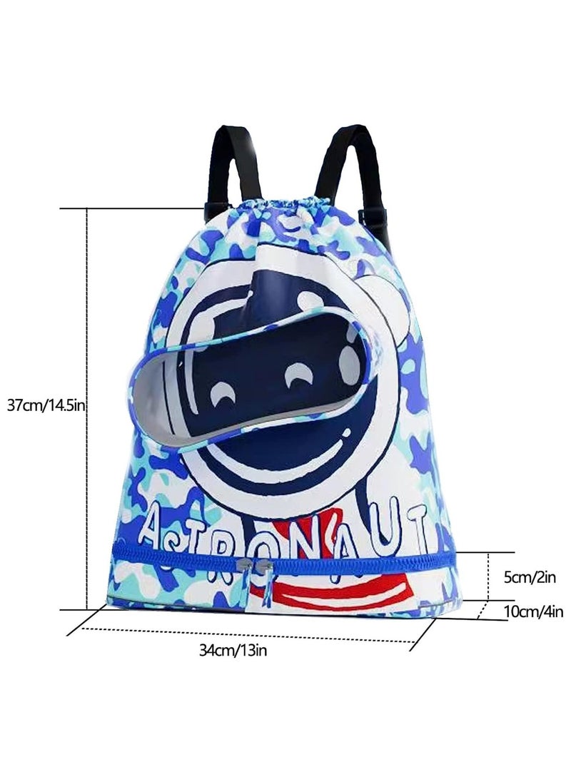 VUCATIN Children's Swimming Backpack Drawstring Children's Swimming Bag Beach Bag Sports Fitness Bag Dry and Wet Separation Suitable for Children Men Women (Astronaut)  - Image 5
