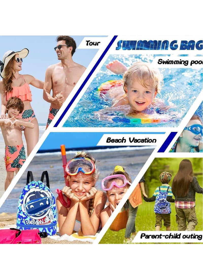 VUCATIN Children's Swimming Backpack Drawstring Children's Swimming Bag Beach Bag Sports Fitness Bag Dry and Wet Separation Suitable for Children Men Women (Astronaut)  - Image 4