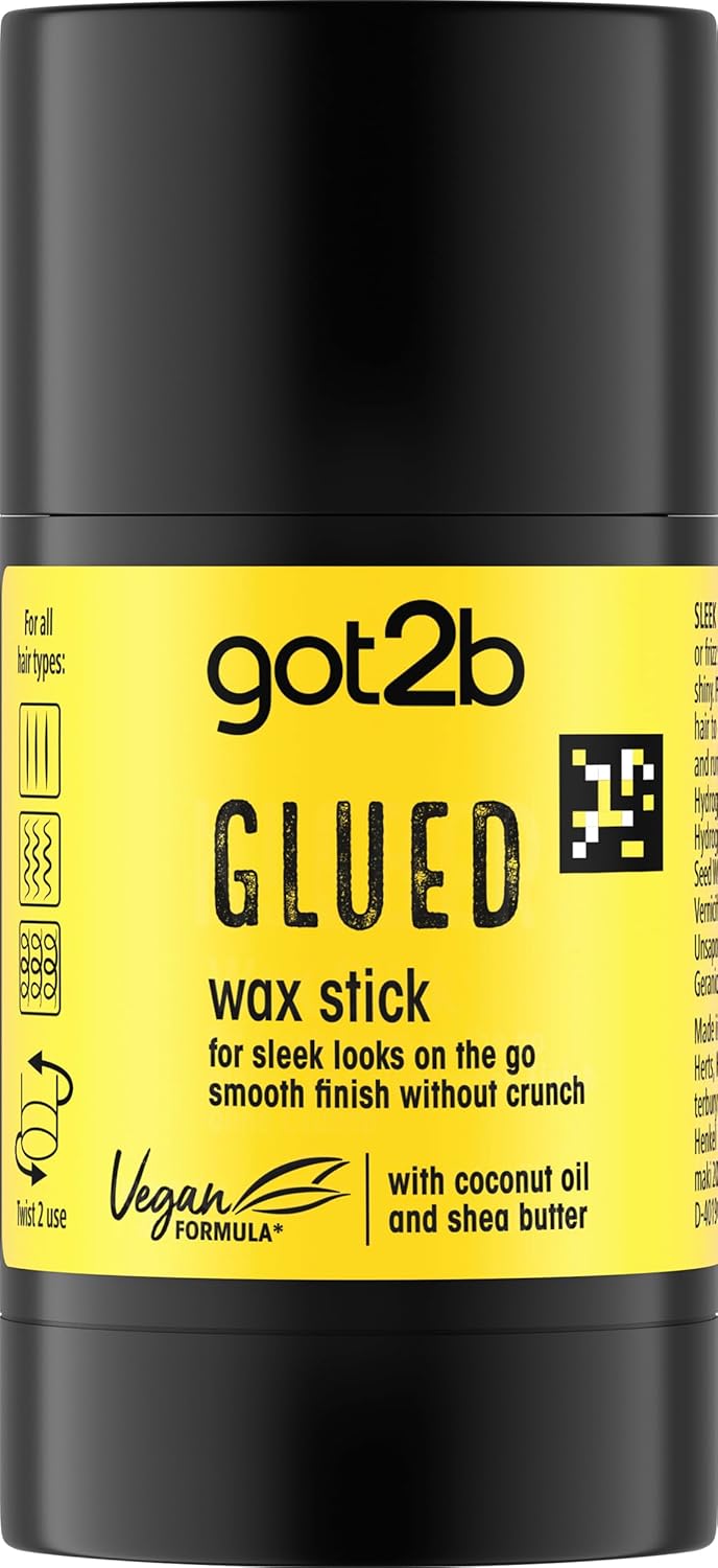 عصا شمع got2b Glued 50g للشعر - شمع تصفيف يدوم طويلاً - شمع شعر شفاف للحصول على مظهر سلس أثناء التنقل - بومادة شعر غير دهنية لتثبيت الشعر المتطاير - ثبات قوي - تركيبة نباتية
