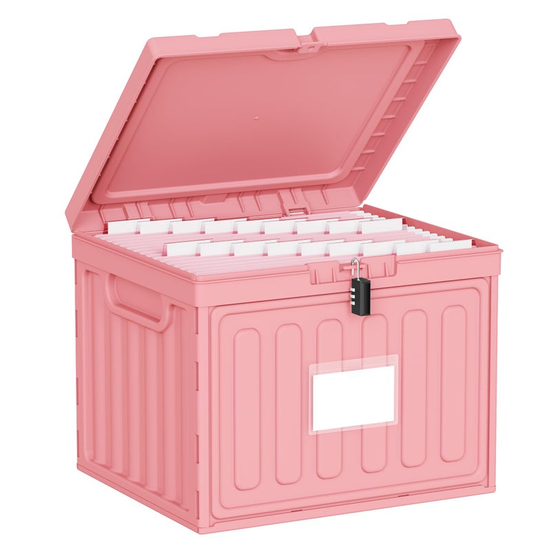 Oterri Plastic File Box with Lid for Letter Size Hanging File Folders, Hanging File Folder Box for Home, Office, School, File Cabinet, Assembly File Organizer, Stackable Storage Bins, Pink - Image 1