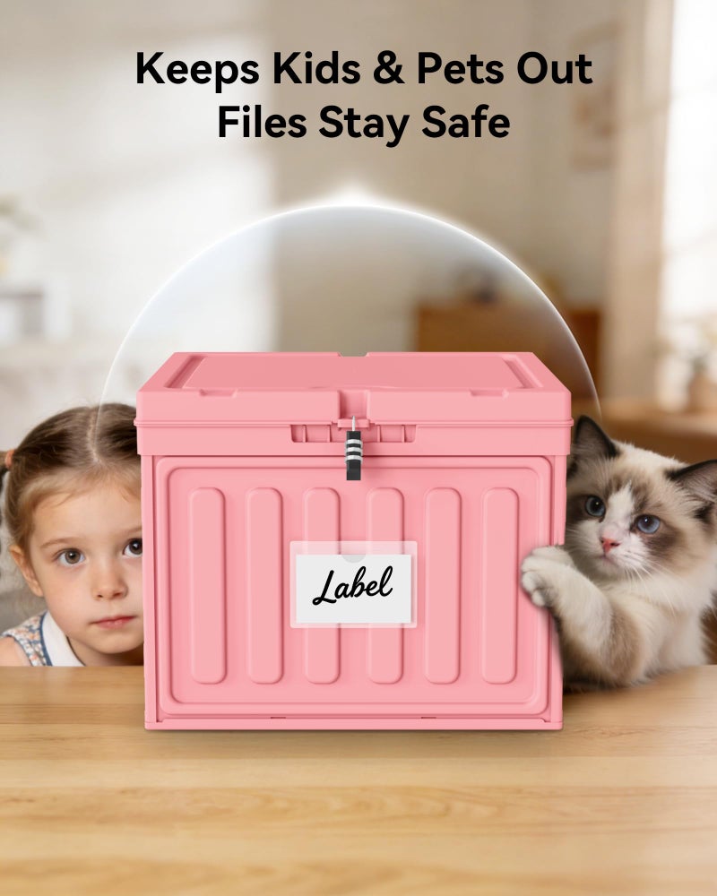 Oterri Plastic File Box with Lid for Letter Size Hanging File Folders, Hanging File Folder Box for Home, Office, School, File Cabinet, Assembly File Organizer, Stackable Storage Bins, Pink - Image 5