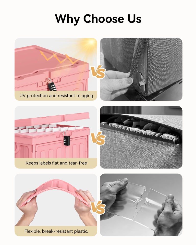 Oterri Plastic File Box with Lid for Letter Size Hanging File Folders, Hanging File Folder Box for Home, Office, School, File Cabinet, Assembly File Organizer, Stackable Storage Bins, Pink - Image 3