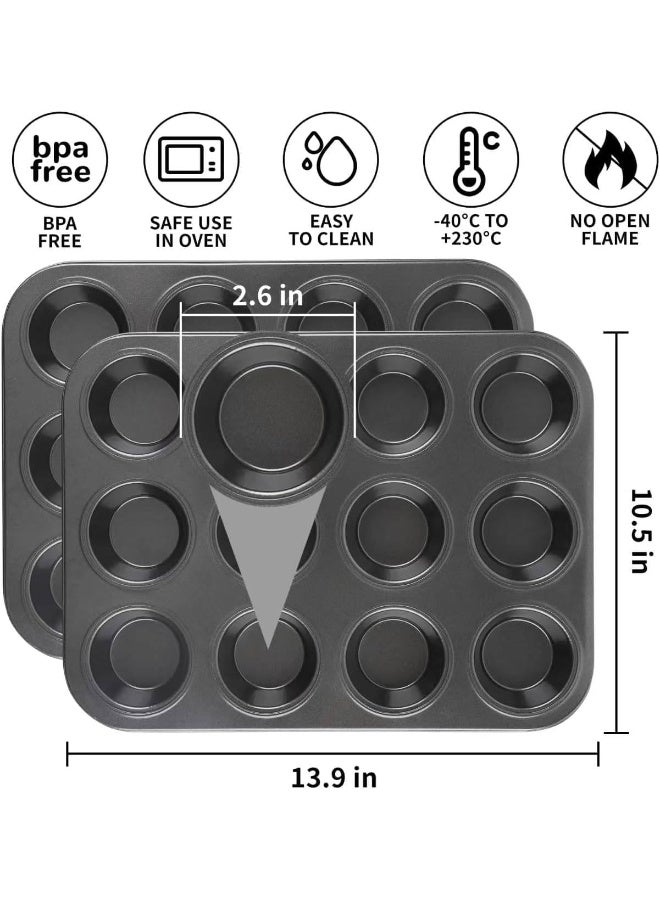 MOMENT Non-Stick Carbon Steel Muffin Pans - Pair Of Cupcake Cookie Sheet Pan Style For Baking, Muffin Pans W/ 12 Cups Cupcake Baking Tray - Image 3