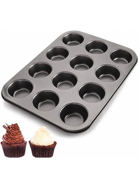 Non-Stick Carbon Steel Muffin Pans - Pair Of Cupcake Cookie Sheet Pan Style For Baking, Muffin Pans W/ 12 Cups Cupcake Baking Tray