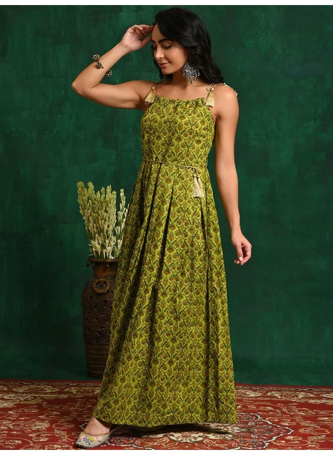 AKS Green Foil printed Maxi Dress