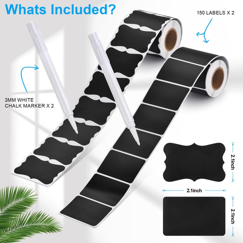 BESIMOY Chalkboard Labels - 300pcs Waterproof Reusable Blackboard Stickers with 2 Free Erasable White Chalk Marker, Mini Decorative Chalk Labels for Jars Containers Kitchen Home Pantry Office - Image 2