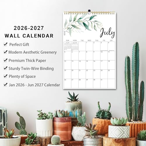 PIOOJK 2026 Wall Calendar, 18 Months Calendar from January 2026 - June 2027, Aesthetic Greenery Large Hanging Calendar with Thick Paper, Perfect for Office Home Monthly Organizing & Planning, 10"×14.5" - Image 2